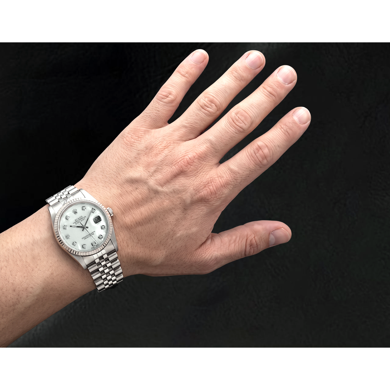 Rolex Datejust 36 mm, weißes Perlmutt-Diamant-Zifferblatt, Edelstahluhr