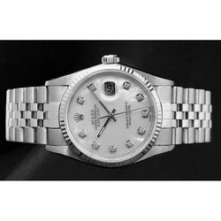 Rolex Datejust 36 mm, weißes Perlmutt-Diamant-Zifferblatt, Edelstahluhr
