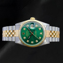 Rolex Datejust 36 mm, zweifarbige Uhr mit grünem Diamantzifferblatt
