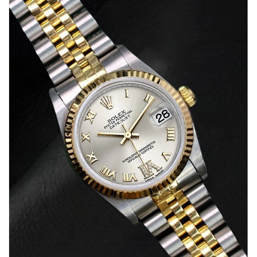 Rolex Datejust 36 mm, zweifarbige Uhr mit silbernem römischen Zifferblatt