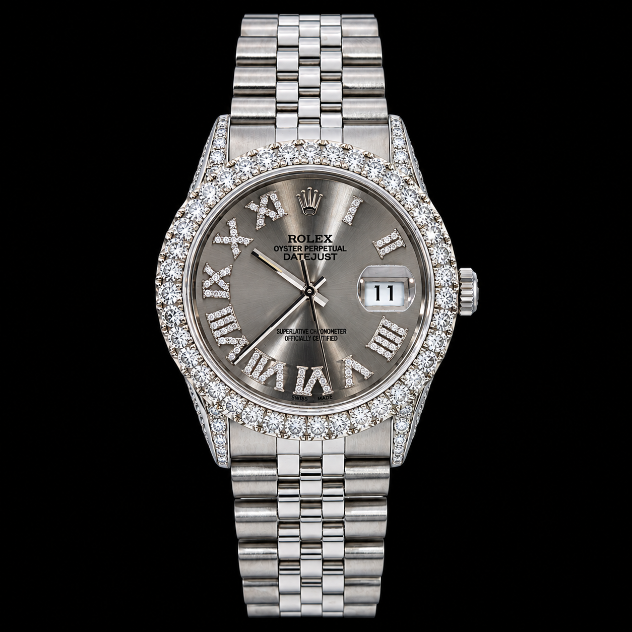 Rolex Datejust 16014 36 mm Silbernes Diamantzifferblatt Römische Ziffern Edelstahl Uhr