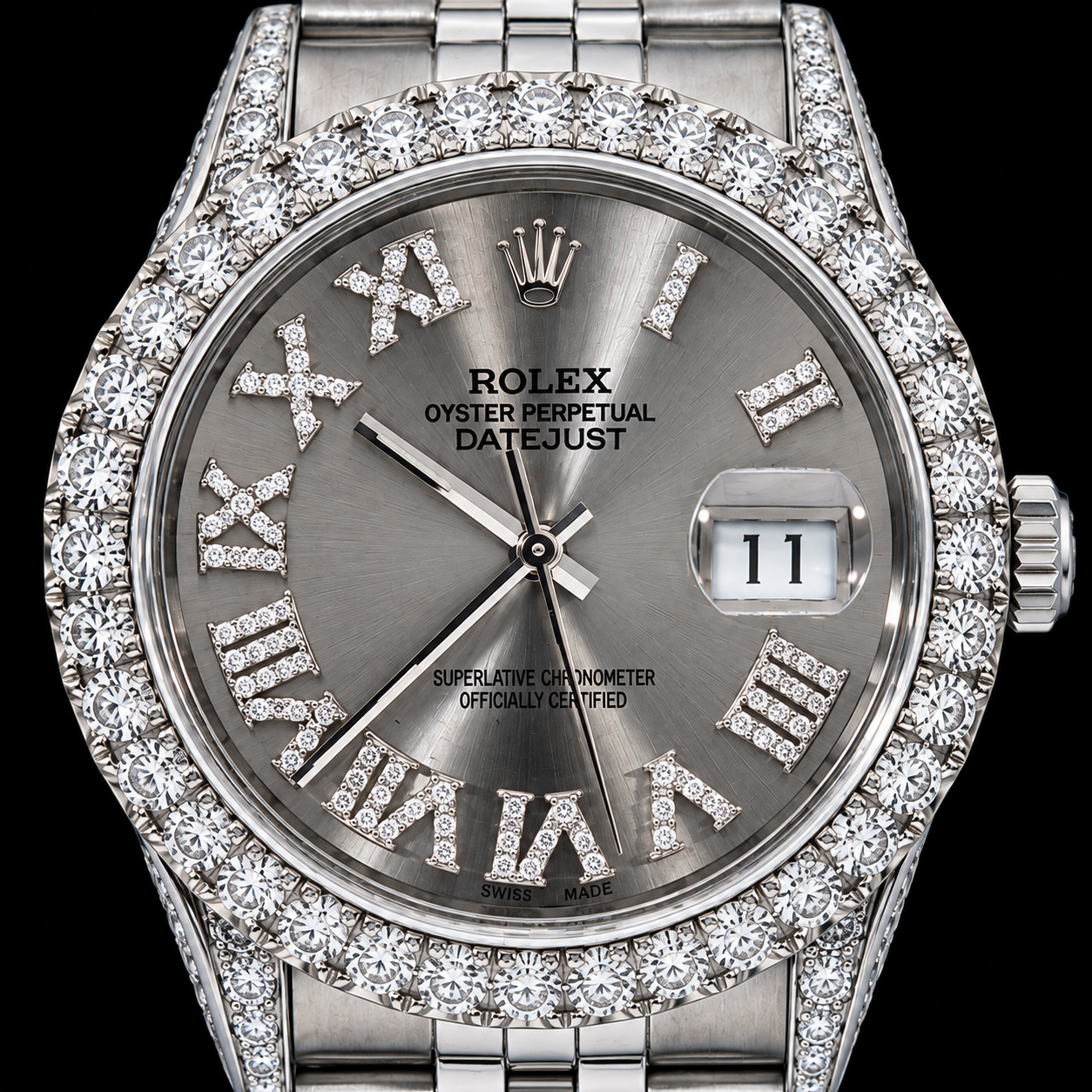 Rolex Datejust 16014 36 mm Silbernes Diamantzifferblatt Römische Ziffern Edelstahl Uhr