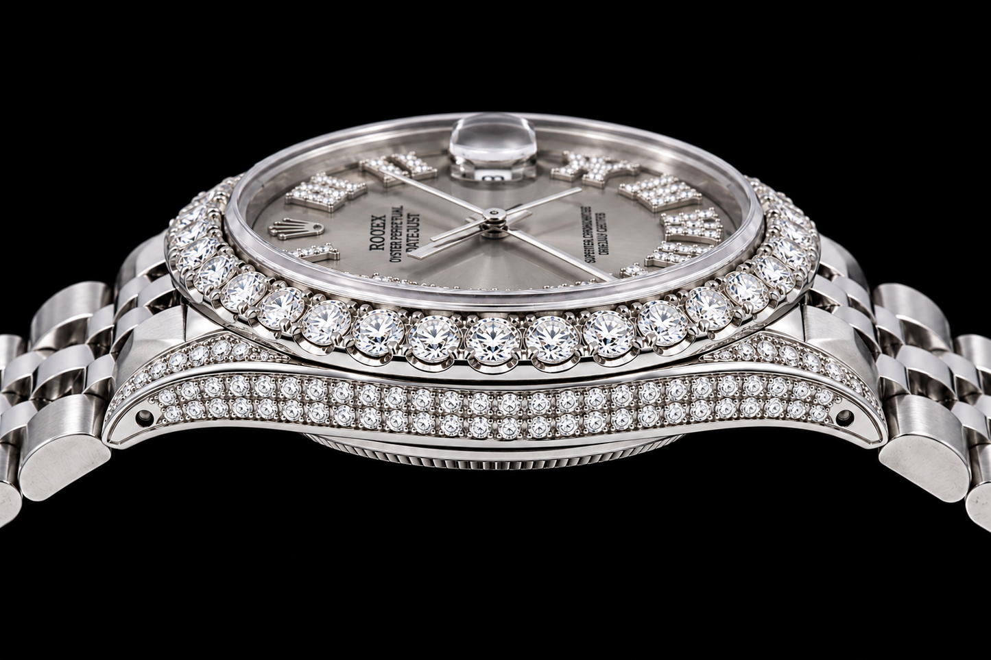 Rolex Datejust 16014 36 mm Silbernes Diamantzifferblatt Römische Ziffern Edelstahl Uhr