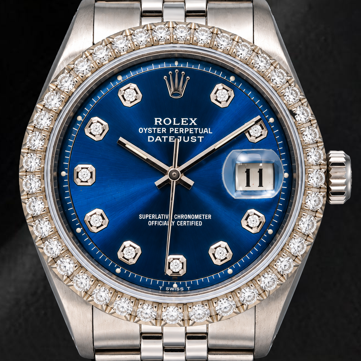 Rolex Datejust 36 mm 1601 Blaues Diamantzifferblatt Edelstahl Jubilé-Armband Uhr
