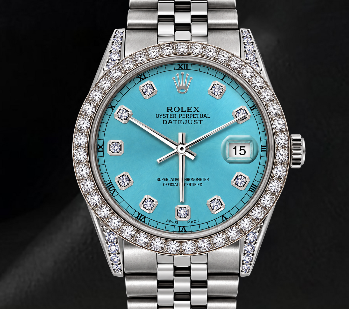 Rolex Datejust 36 mm 16200 Uhr aus Edelstahl mit eisblauem Diamantzifferblatt