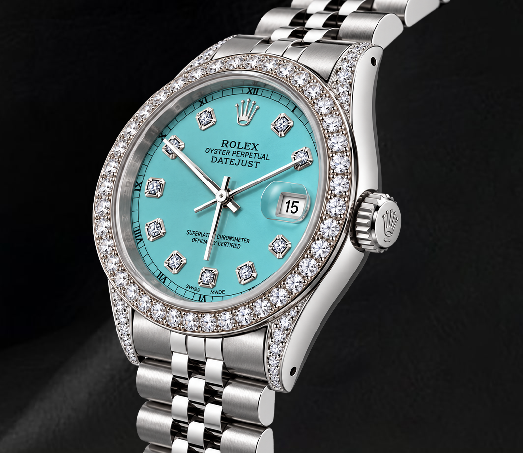 Rolex Datejust 36 mm 16200 Uhr aus Edelstahl mit eisblauem Diamantzifferblatt