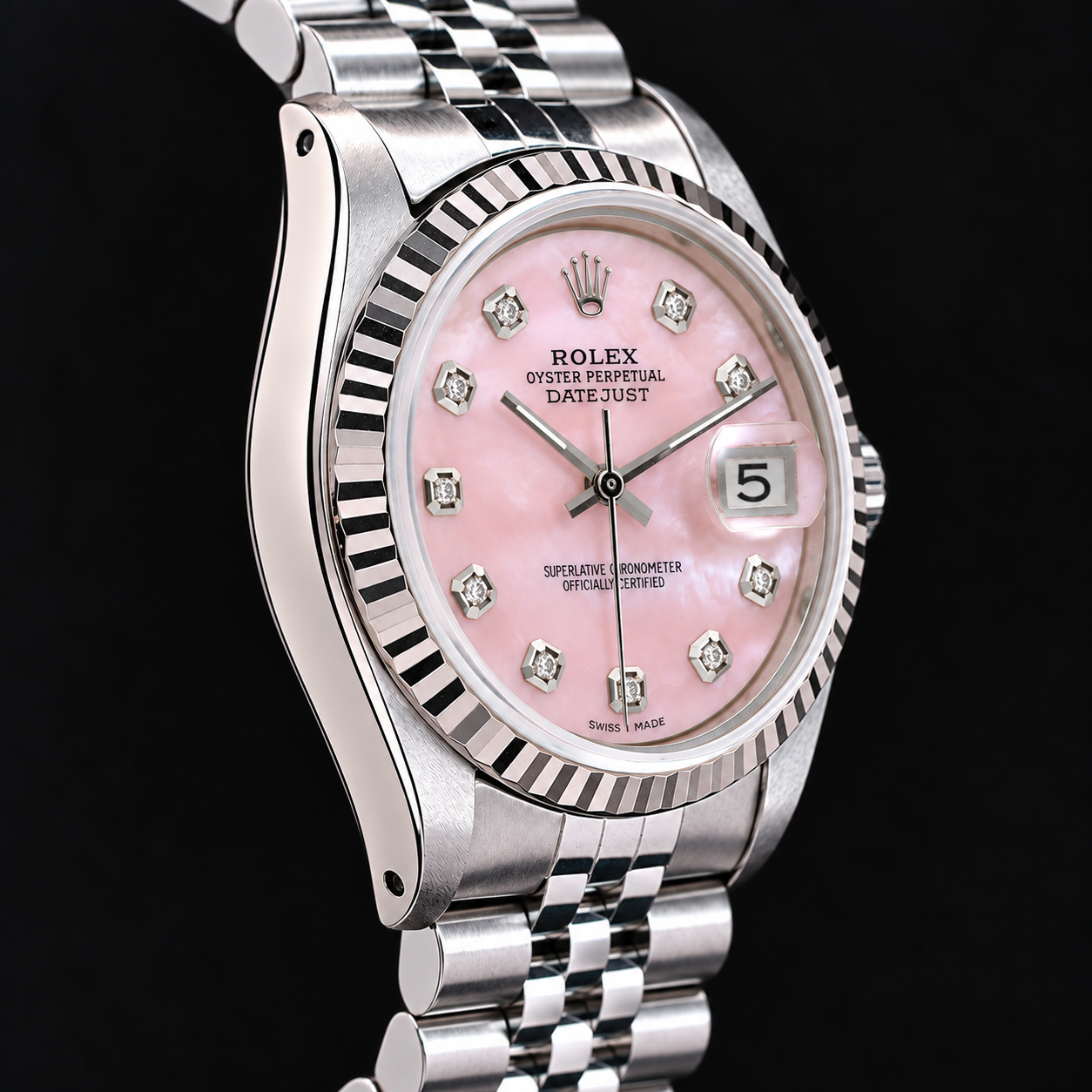 Rolex Datejust 36 mm Rosa Perlmutt-Diamantzifferblatt Edelstahl