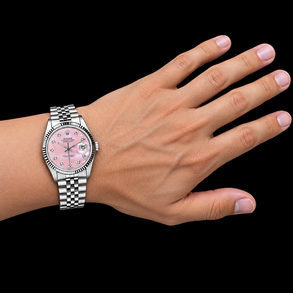 Rolex Datejust 36 mm Rosa Perlmutt-Diamantzifferblatt Edelstahl