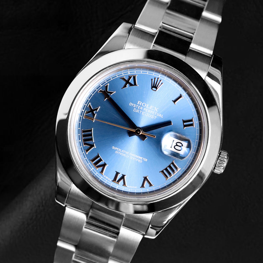 Rolex Datejust 41 mm blaues römisches Zifferblatt Edelstahl-Oyster-Armbanduhr