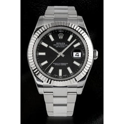Rolex Datejust 41 mm Herrenuhr, schwarzes Zifferblatt, 18 Karat Weiß