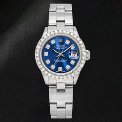 Rolex Datejust 6516 26 mm Uhr aus Edelstahl mit blauem Diamantzifferblatt und Oyster-Armband