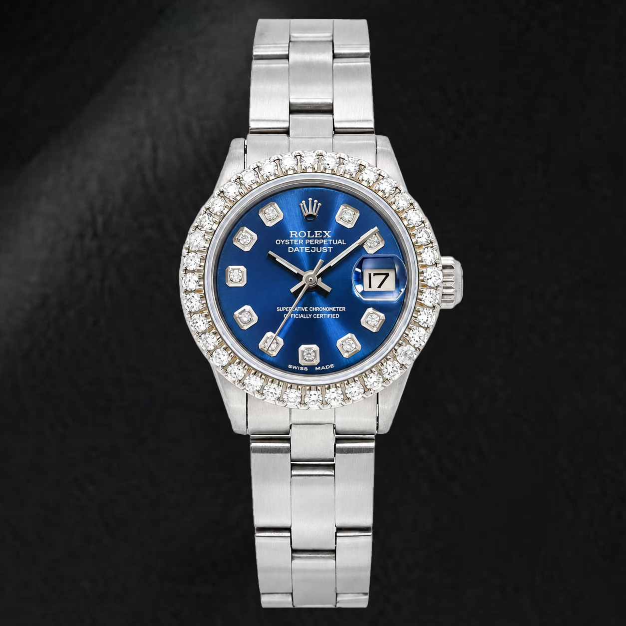 Rolex Datejust 6516 26 mm Uhr aus Edelstahl mit blauem Diamantzifferblatt und Oyster-Armband