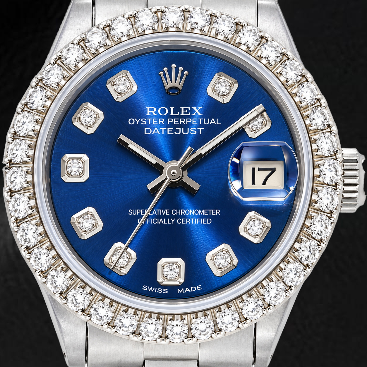 Rolex Datejust 6516 26 mm Uhr aus Edelstahl mit blauem Diamantzifferblatt und Oyster-Armband