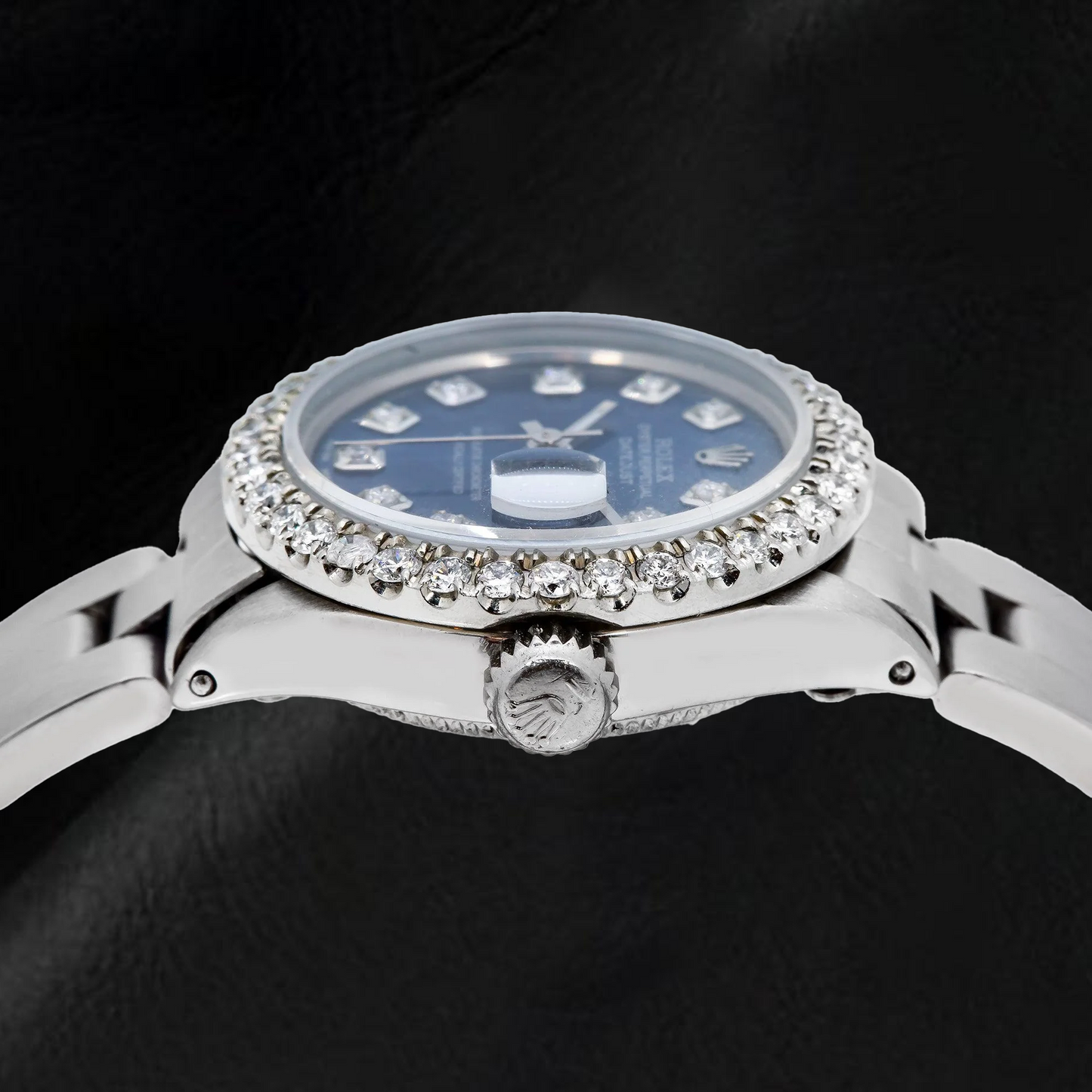 Rolex Datejust 6516 26 mm Uhr aus Edelstahl mit blauem Diamantzifferblatt und Oyster-Armband
