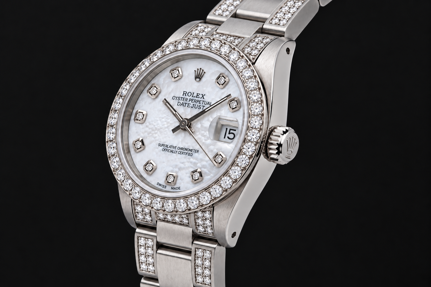 Rolex Datejust 68240 31 mm Edelstahl Uhr mit weißem Perlmutt-Diamantzifferblatt