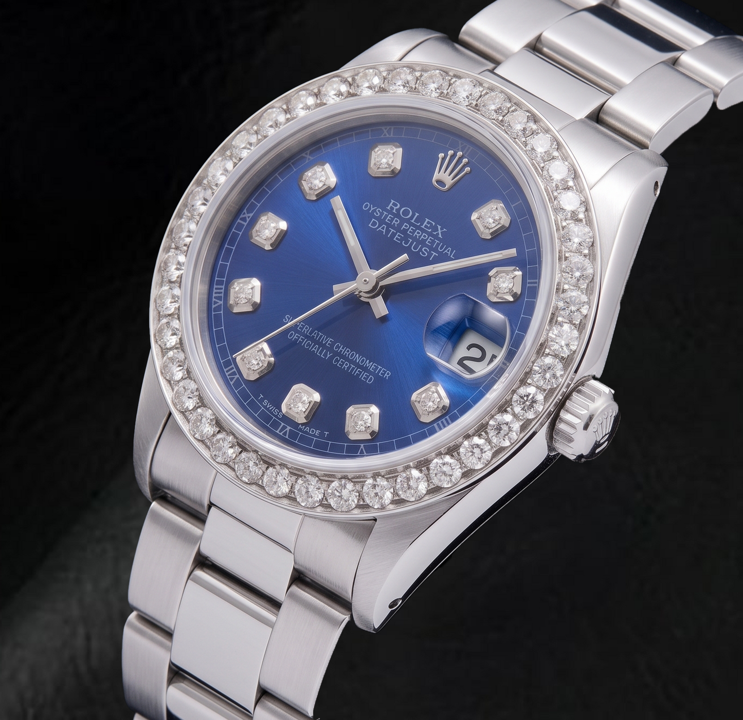 Rolex Datejust 68240 31 mm Edelstahl Uhr mit blauem Diamantzifferblatt