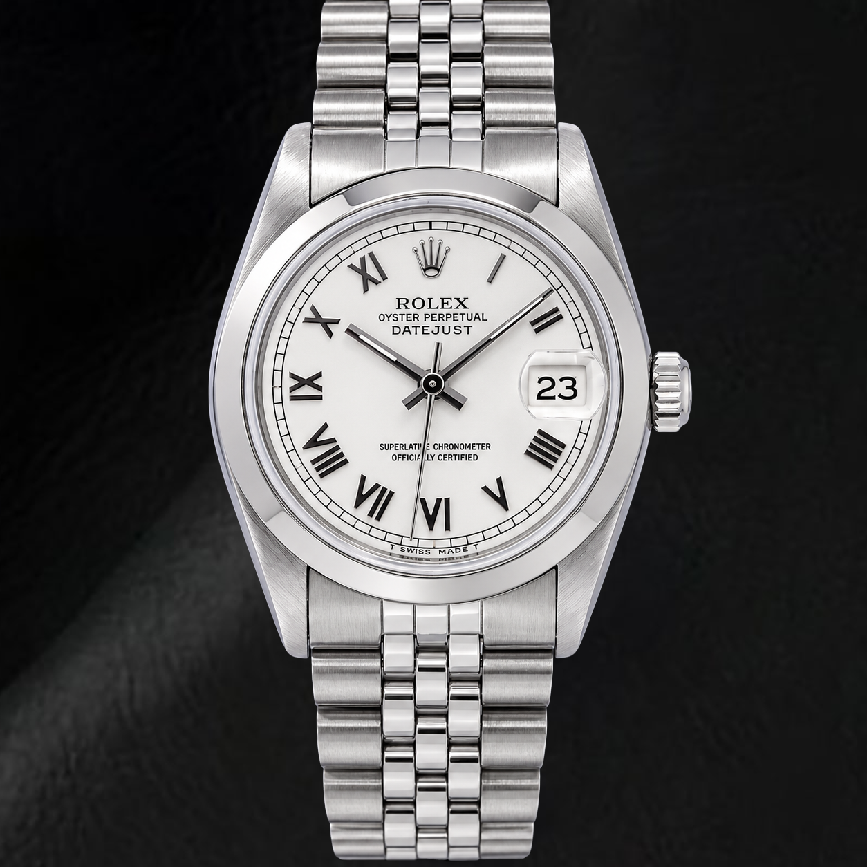 Rolex Datejust 68240 31 mm Edelstahl Armbanduhr mit weißem Zifferblatt und römischen Ziffern