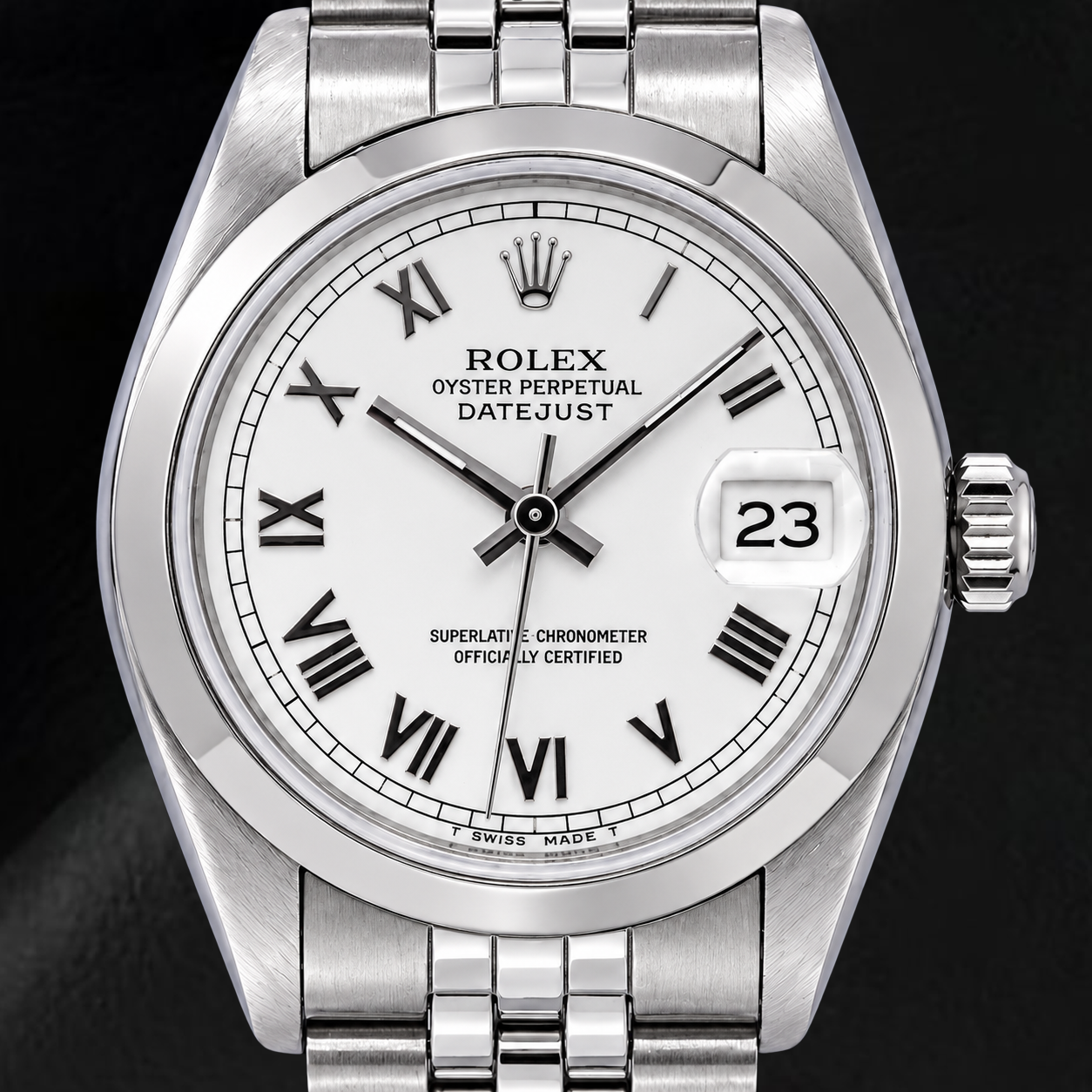 Rolex Datejust 68240 31 mm Edelstahl Armbanduhr mit weißem Zifferblatt und römischen Ziffern
