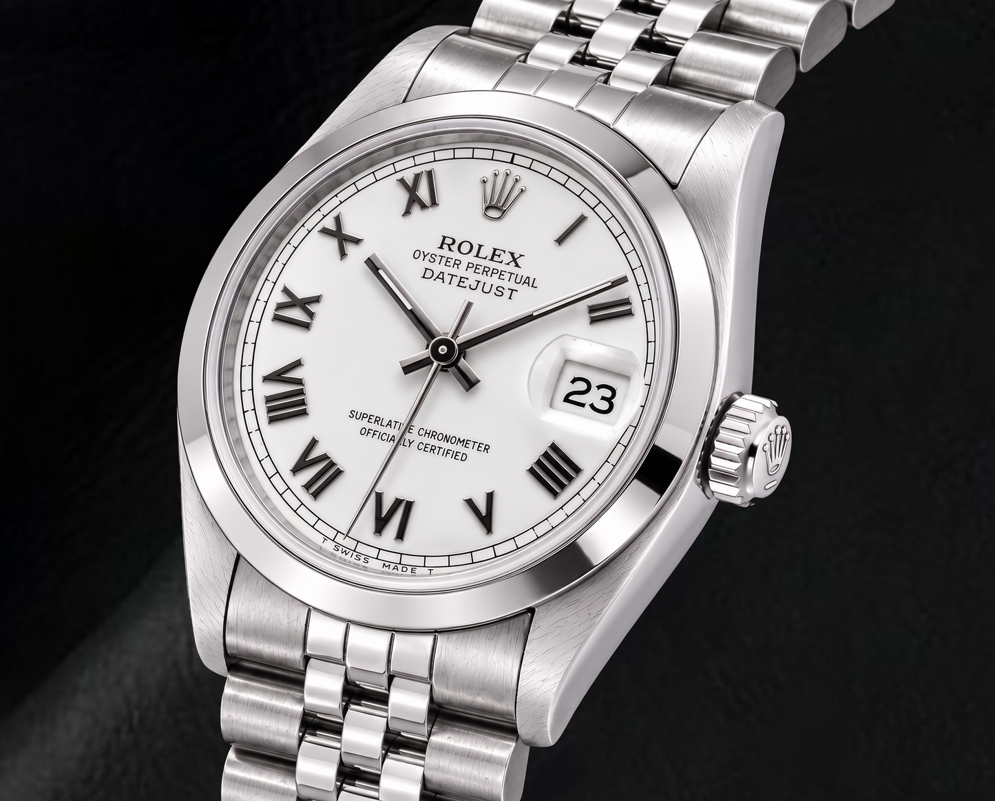 Rolex Datejust 68240 31 mm Edelstahl Armbanduhr mit weißem Zifferblatt und römischen Ziffern