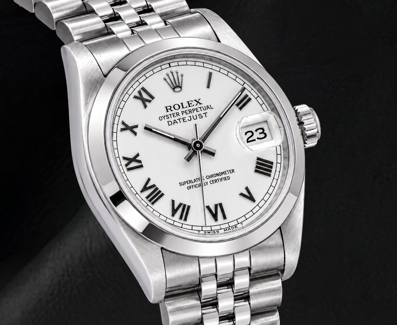 Rolex Datejust 68240 31 mm Edelstahl Armbanduhr mit weißem Zifferblatt und römischen Ziffern