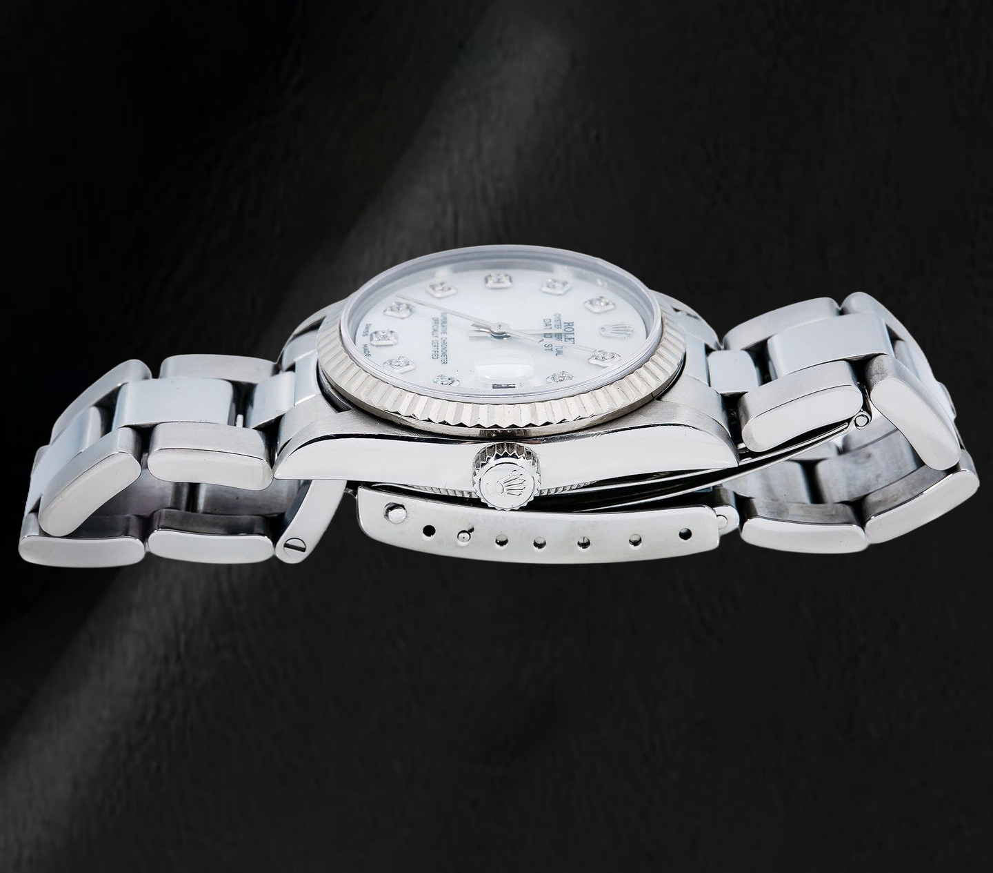 Rolex Datejust 68241 31 mm Uhr aus Edelstahl mit Diamantzifferblatt aus weißem Perlmutt