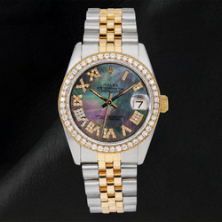 Rolex Datejust 6824 31 mm Schwarzes Perlmutt-Diamantzifferblatt mit römischen Ziffern Bicolor Jubilé-Armband