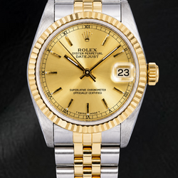 Rolex Datejust 6824 31 mm Bicolor-Uhr, Champagner-Zifferblatt mit Stabindizes