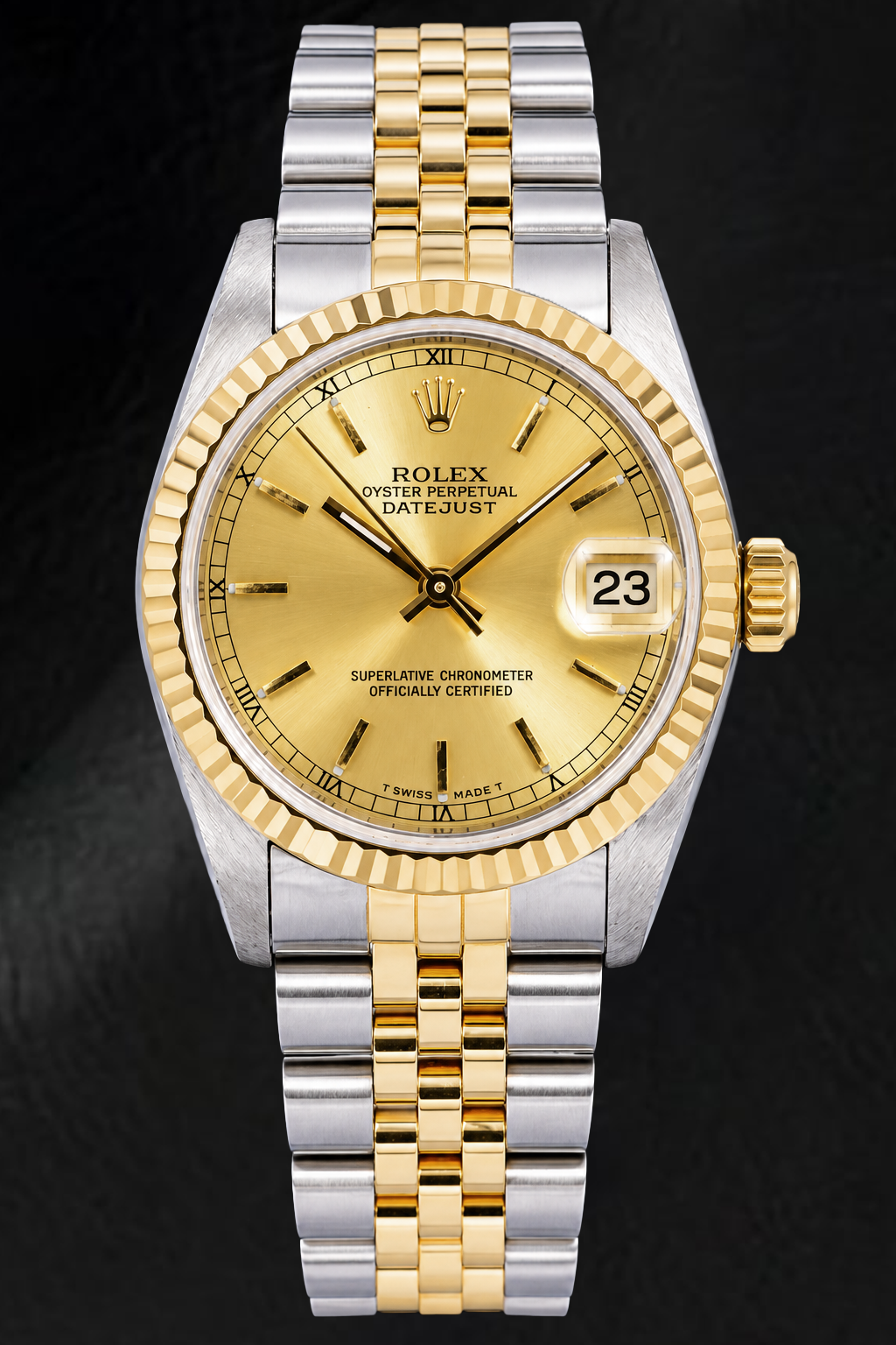 Rolex Datejust 6824 31 mm Bicolor-Uhr, Champagner-Zifferblatt mit Stabindizes