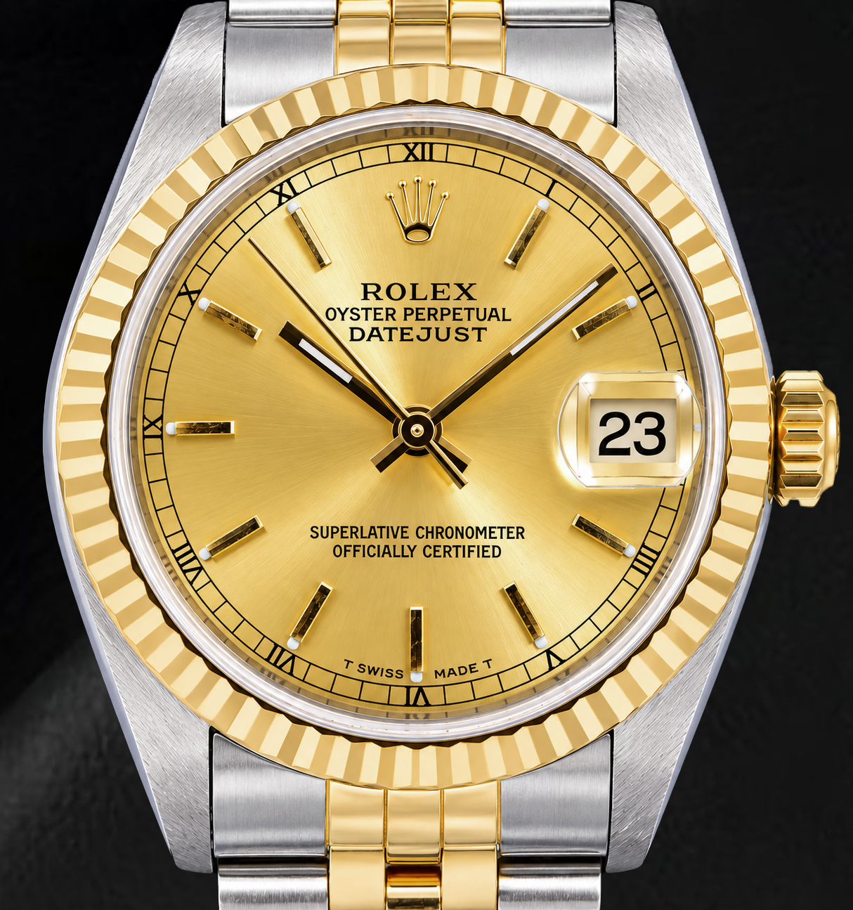 Rolex Datejust 6824 31 mm Bicolor-Uhr, Champagner-Zifferblatt mit Stabindizes