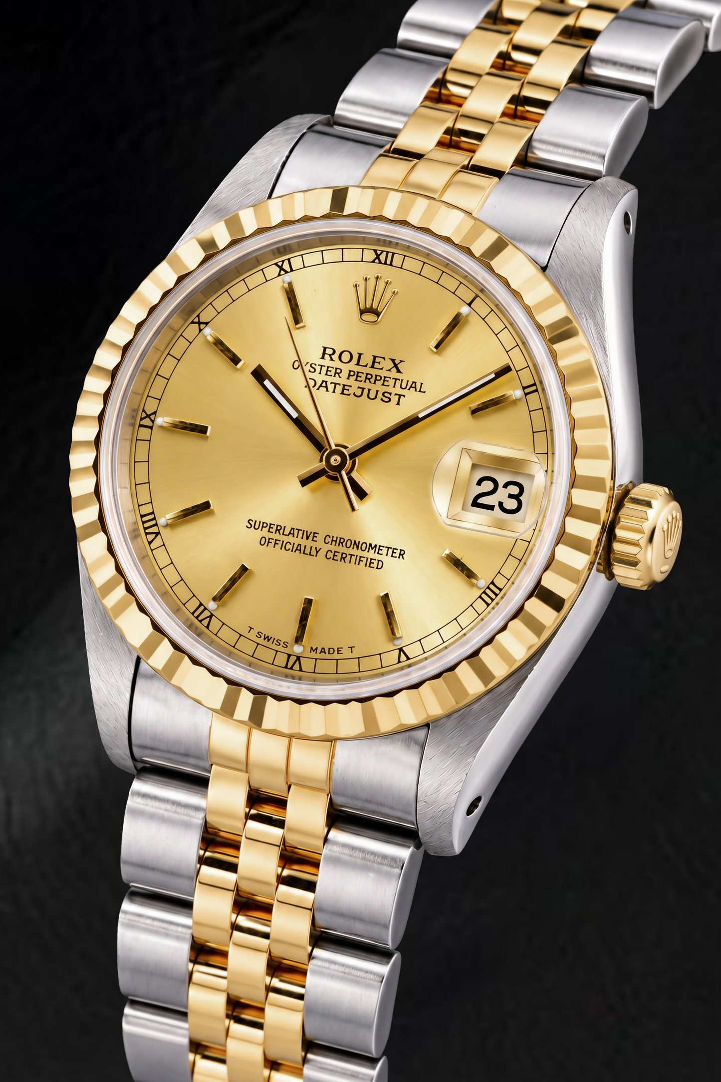 Rolex Datejust 6824 31 mm Bicolor-Uhr, Champagner-Zifferblatt mit Stabindizes