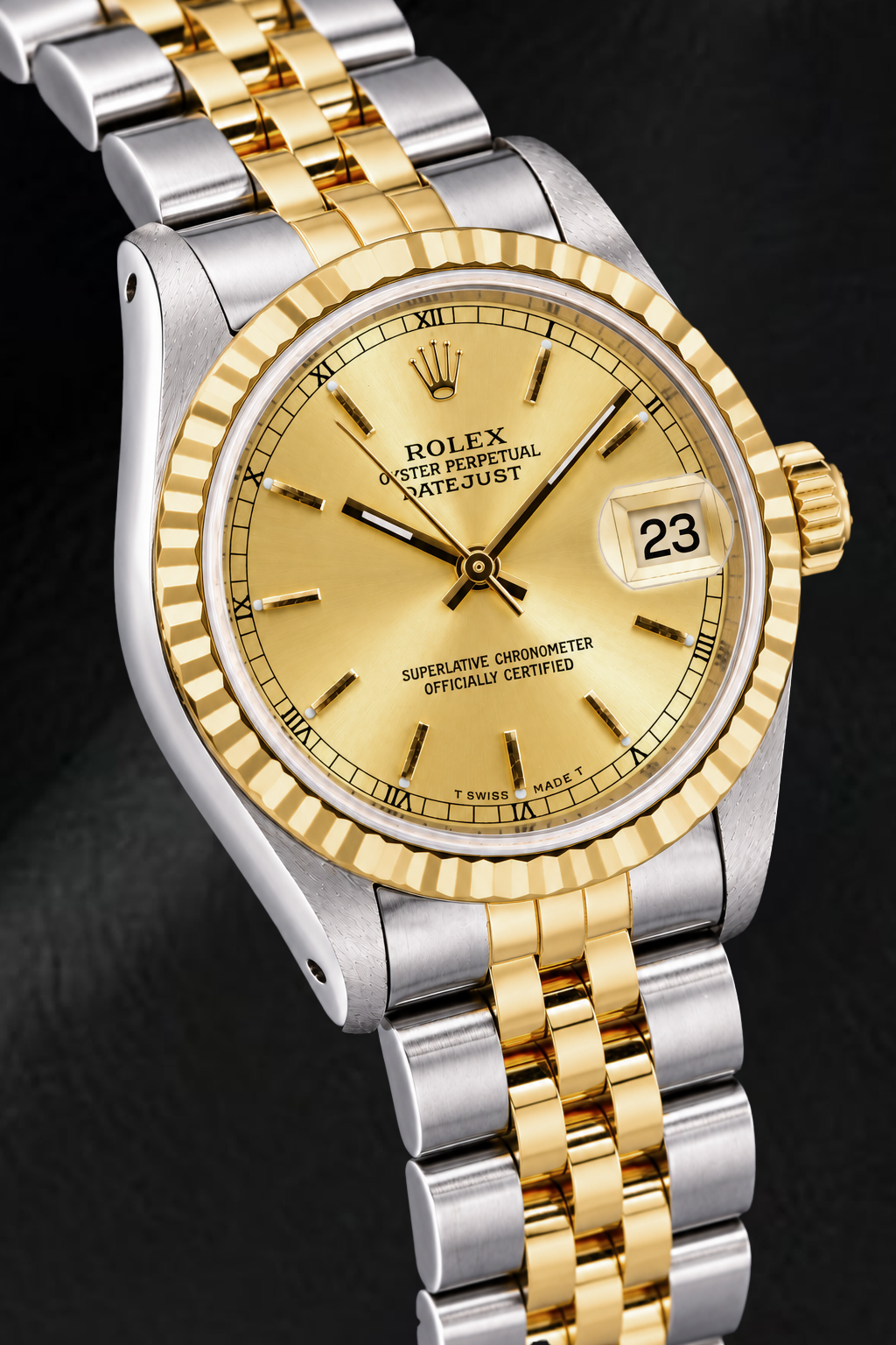 Rolex Datejust 6824 31 mm Bicolor-Uhr, Champagner-Zifferblatt mit Stabindizes