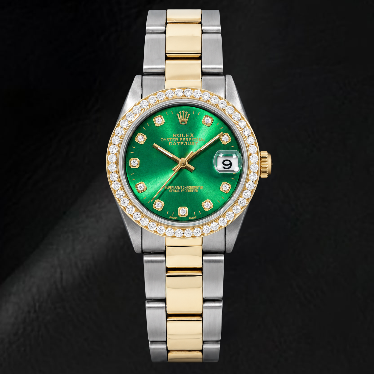Rolex Datejust 6824 31 mm Bicolor-Uhr mit grünem Diamantzifferblatt