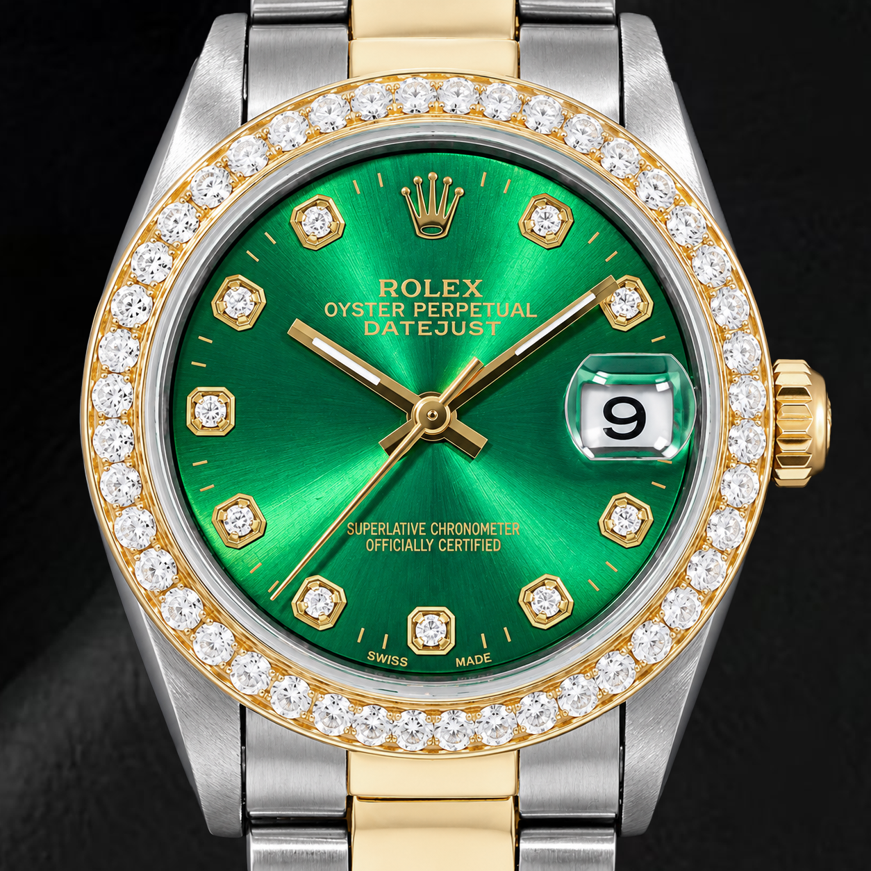 Rolex Datejust 6824 31 mm Bicolor-Uhr mit grünem Diamantzifferblatt
