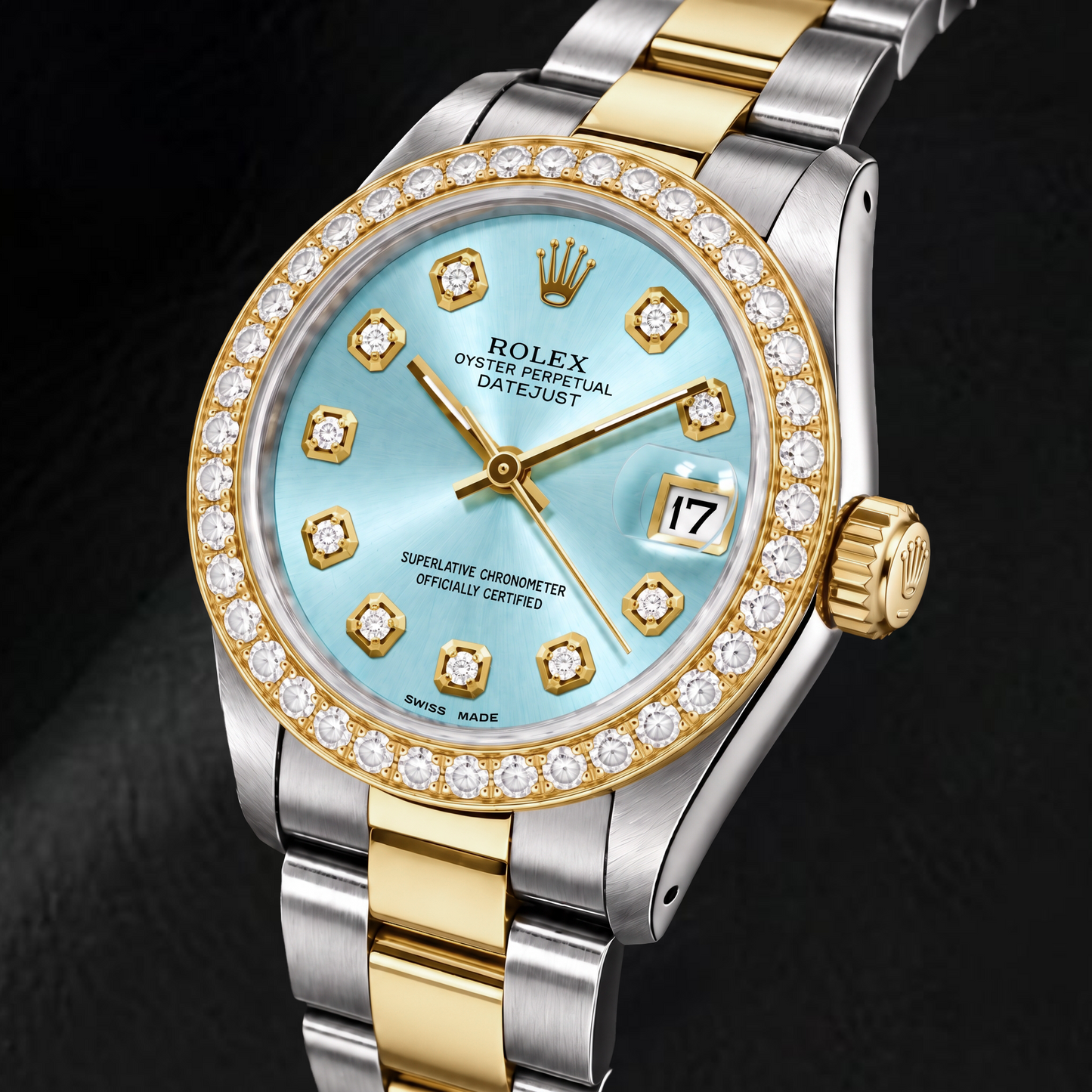 Rolex Datejust 6824 31 mm Bicolor Uhr mit eisblauem Diamantzifferblatt