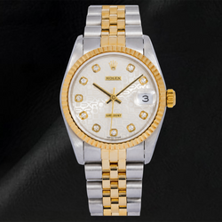 Rolex Datejust 6824 31 mm Uhr, silbernes Jubilé-Diamantzifferblatt, Bicolor Jubilé-Armband