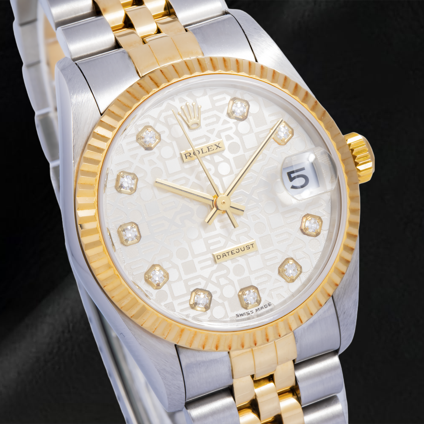 Rolex Datejust 6824 31 mm Uhr, silbernes Jubilé-Diamantzifferblatt, Bicolor Jubilé-Armband