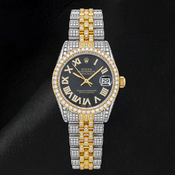 Rolex Datejust 68273 31 mm Bicolor Uhr mit schwarzem römischem Diamantzifferblatt