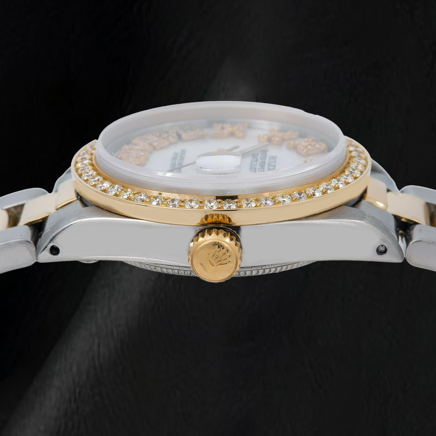 Rolex Datejust 68273 31 mm Bicolor Uhr, weißes Perlmutt-Diamantzifferblatt mit römischen Ziffern