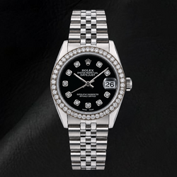 Rolex Datejust 68274 31 mm Armbanduhr aus Edelstahl mit schwarzem Diamantzifferblatt