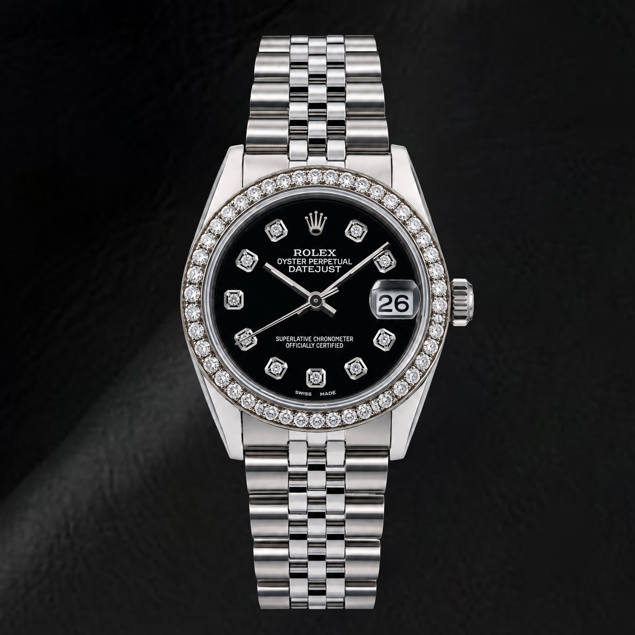 Rolex Datejust 68274 31 mm Armbanduhr aus Edelstahl mit schwarzem Diamantzifferblatt