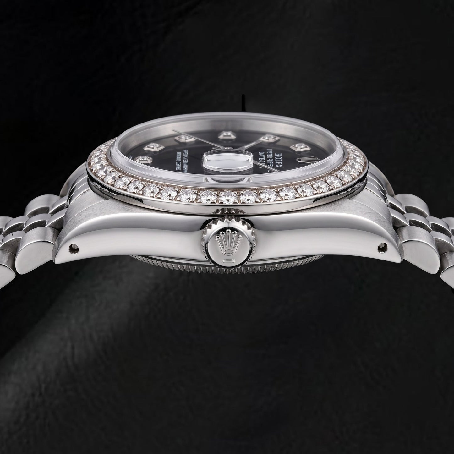 Rolex Datejust 68274 31 mm Armbanduhr aus Edelstahl mit schwarzem Diamantzifferblatt