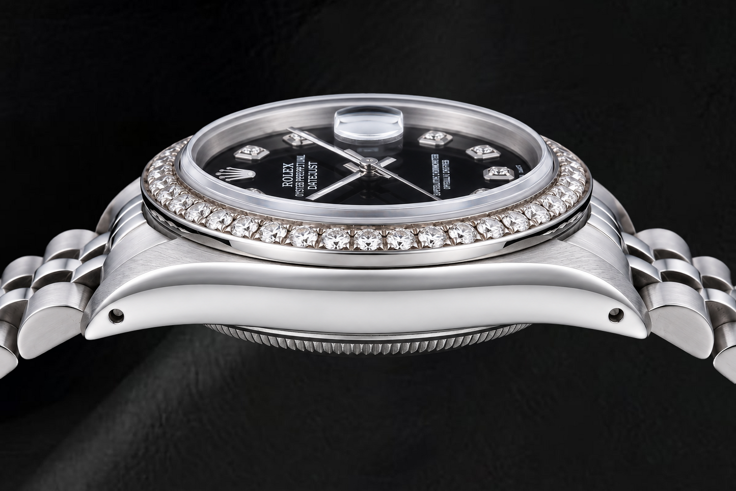 Rolex Datejust 68274 31 mm Armbanduhr aus Edelstahl mit schwarzem Diamantzifferblatt