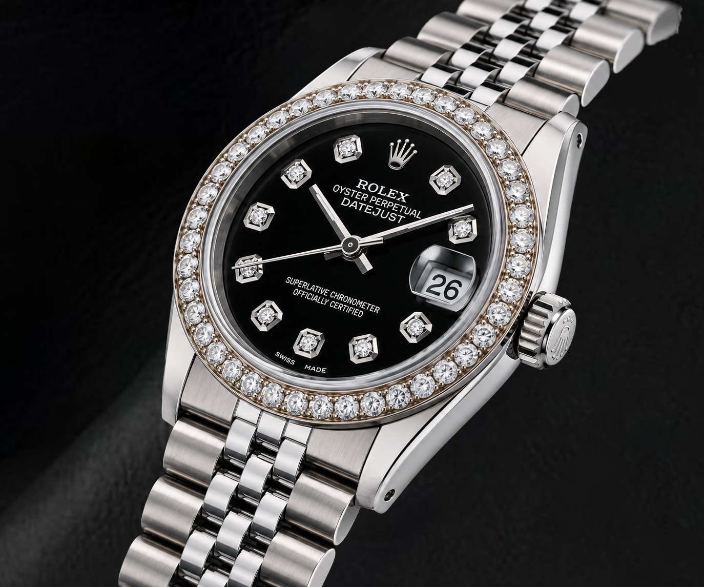 Rolex Datejust 68274 31 mm Armbanduhr aus Edelstahl mit schwarzem Diamantzifferblatt