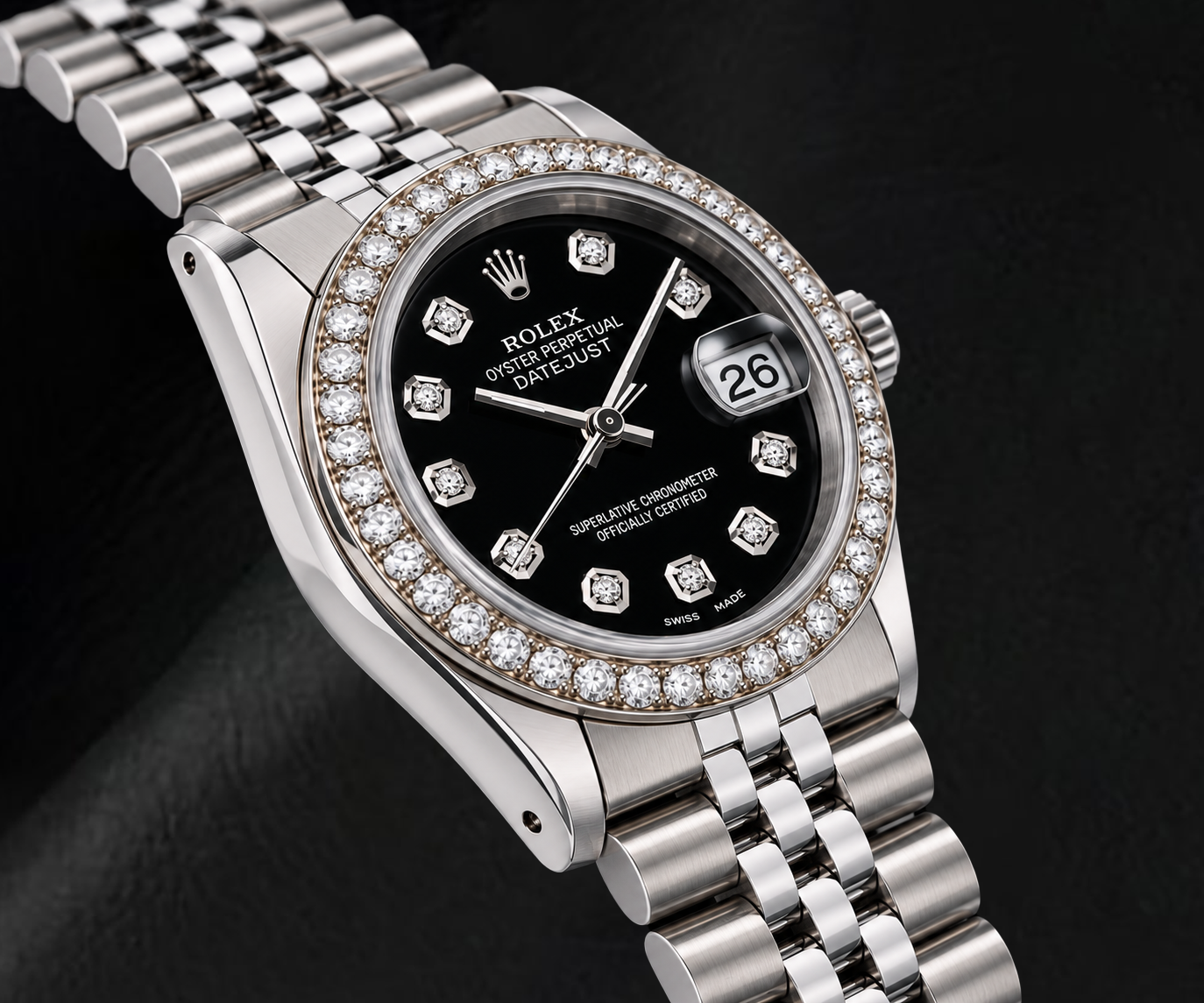 Rolex Datejust 68274 31 mm Armbanduhr aus Edelstahl mit schwarzem Diamantzifferblatt