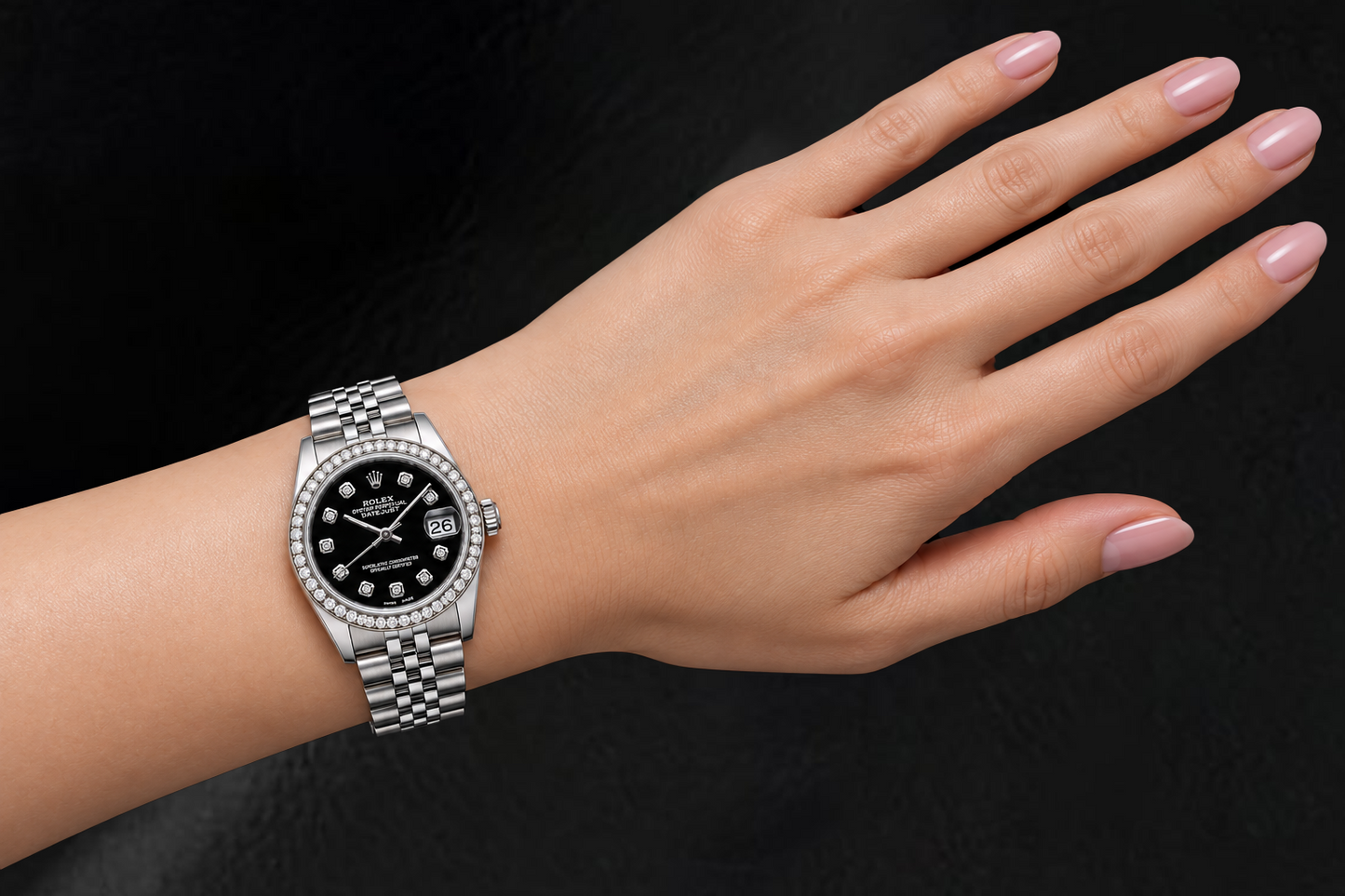 Rolex Datejust 68274 31 mm Armbanduhr aus Edelstahl mit schwarzem Diamantzifferblatt