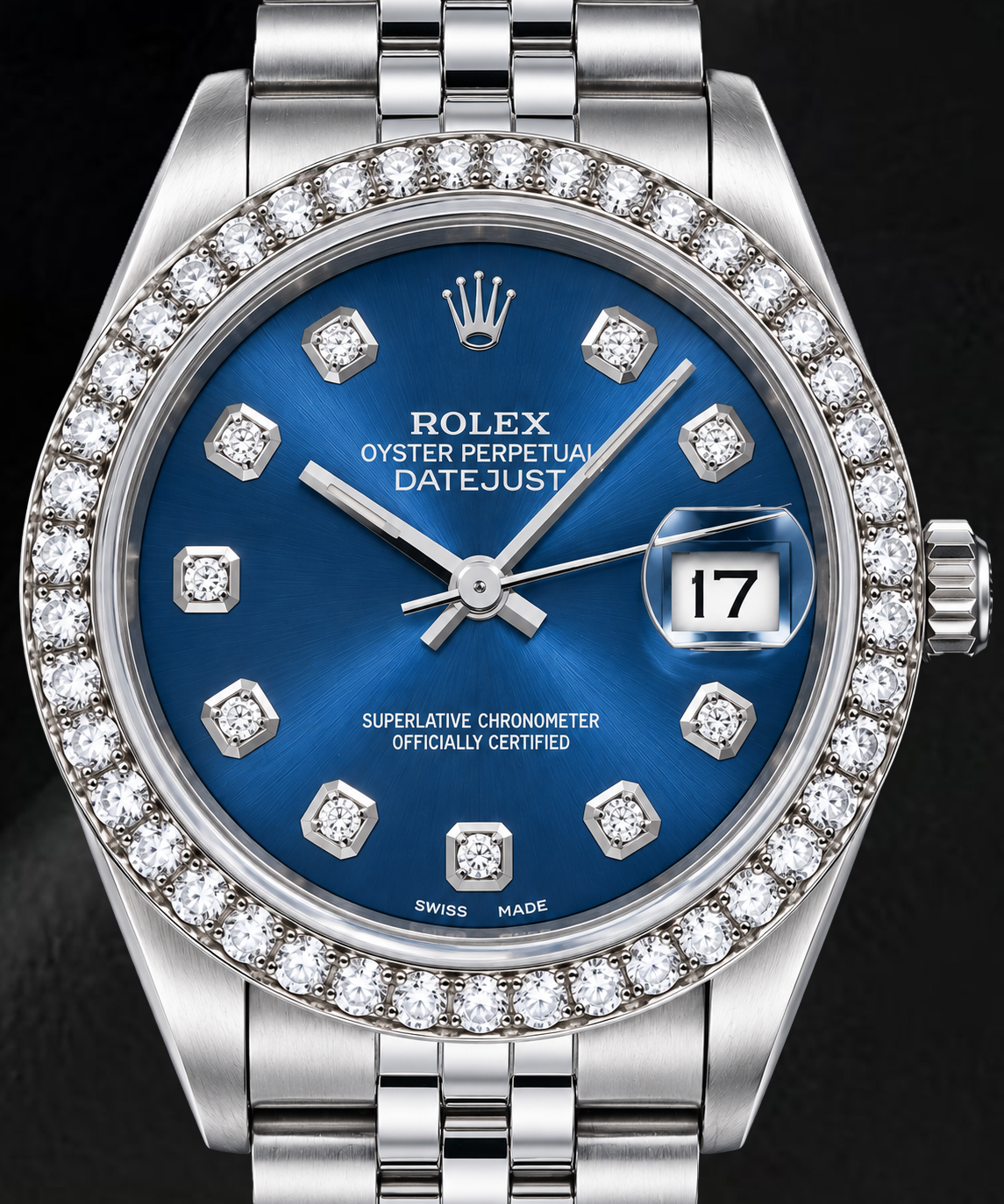 Rolex Datejust 68274 31 mm Uhr aus Edelstahl mit blauem Diamantzifferblatt