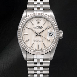 Rolex Datejust 68274 31 mm Edelstahluhr mit silbernem Tapisserie-Zifferblatt mit Stabindizes
