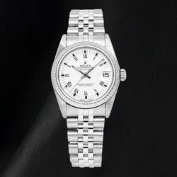 Rolex Datejust 68274 31 mm Uhr, weißes Zifferblatt mit römischen Ziffern, Edelstahl, Jubilé-Armband