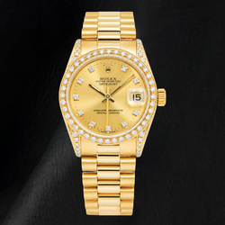 Rolex Datejust 68278 31 mm Champagner-Diamantzifferblatt President-Armband Gelbgold Uhr
