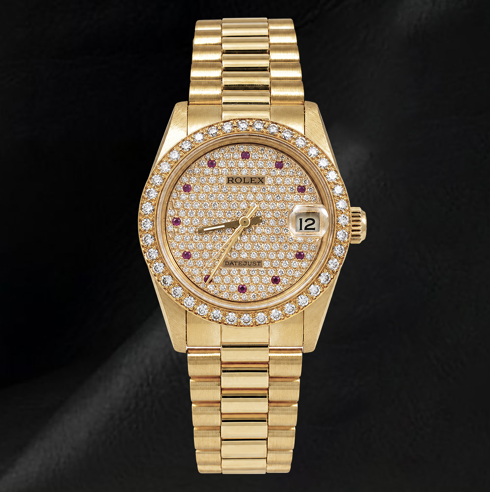 Rolex Datejust 68278 31 mm Diamant-Pavé-Zifferblatt President-Armbanduhr 18 Karat